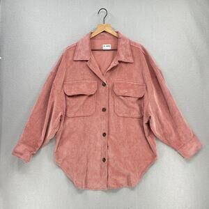 Ci Sono Shacket Womens Large Pink Corduroy Oversized Shirt Jacket Casual Comfy